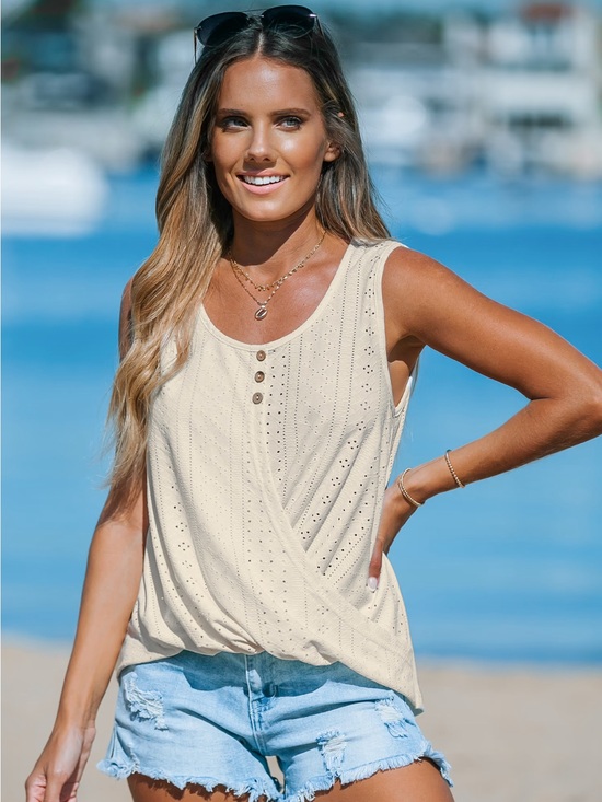 Cupshe Tops - Cupshe Cream Eyelet Crochet Twist-Hem Sleeveless Tank